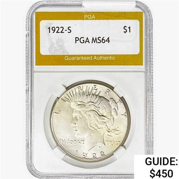1922-S Silver Peace Dollar PGA MS64