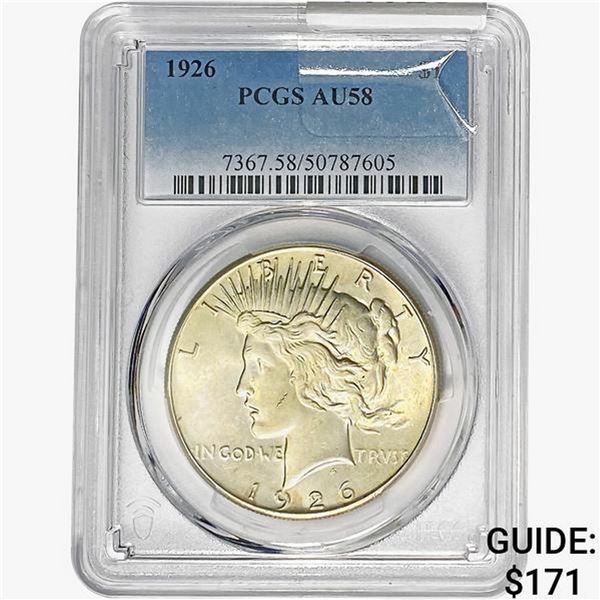 1926 Silver Peace Dollar PCGS AU58