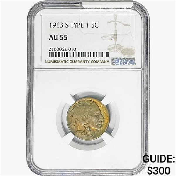 1913-S Buffalo Nickel NGC AU55 Type 1
