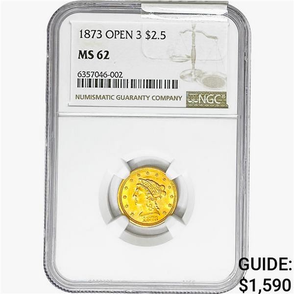 1873 $2.50 Gold Quarter Eagle NGC MS62 Open 3