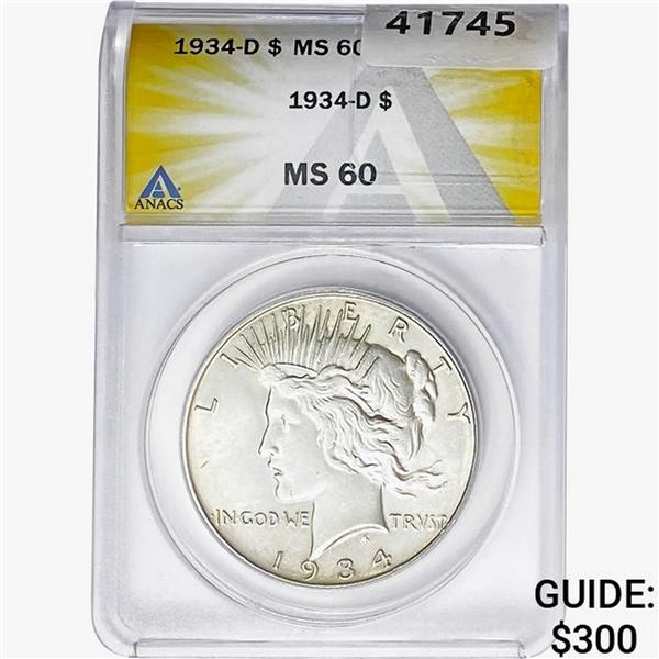 1934-D Silver Peace Dollar ANACS MS60