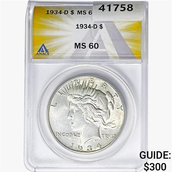 1934-D Silver Peace Dollar ANACS MS60