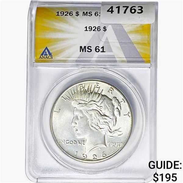 1926 Silver Peace Dollar ANACS MS61