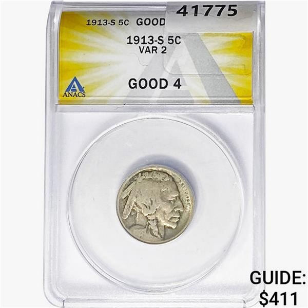 1913-S Buffalo Nickel ANACS G4 Var 2