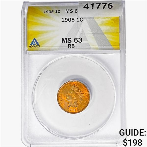 1905 Indian Head Cent ANACS MS63 RB