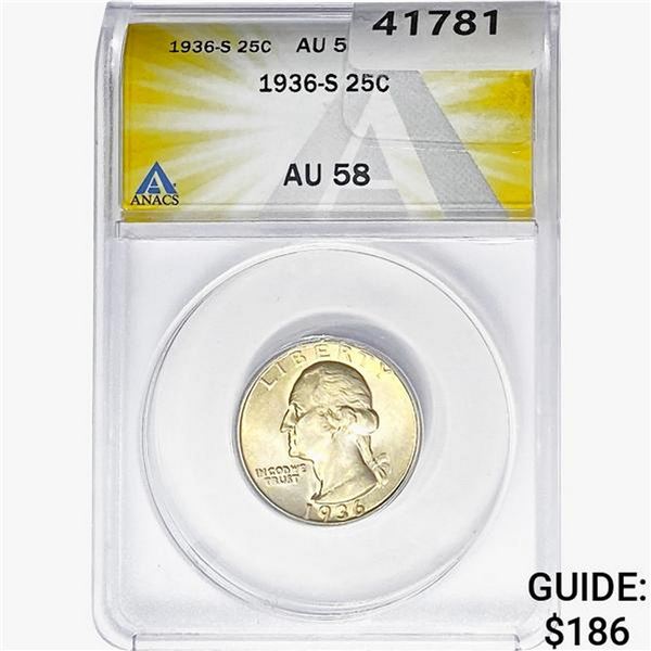 1936-S Washington Silver Quarter ANACS AU58