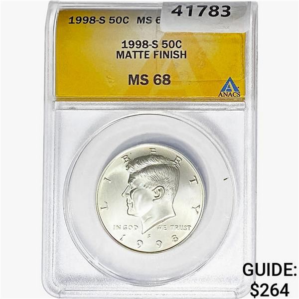 1998-S Kennedy Half Dollar ANACS MS68 Matte