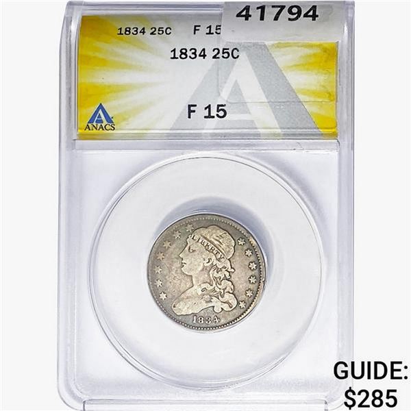 1834 Capped Bust Quarter ANACS F15