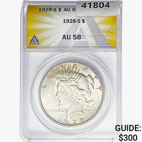 1928-S Silver Peace Dollar ANACS AU58