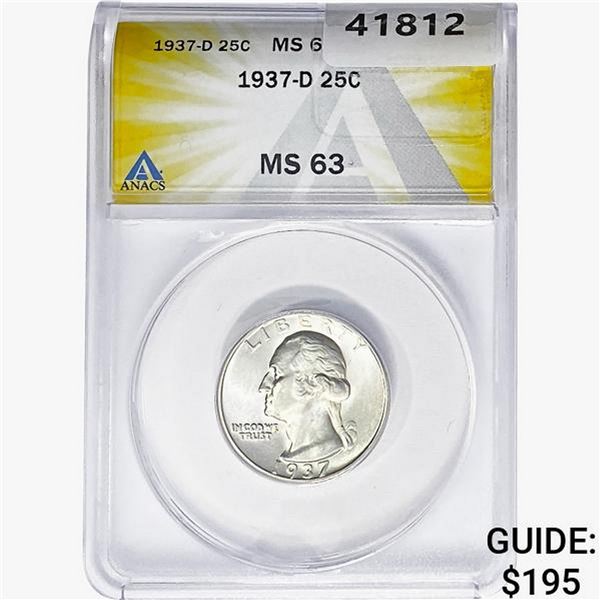 1937 Washington Silver Quarter ANACS MS63
