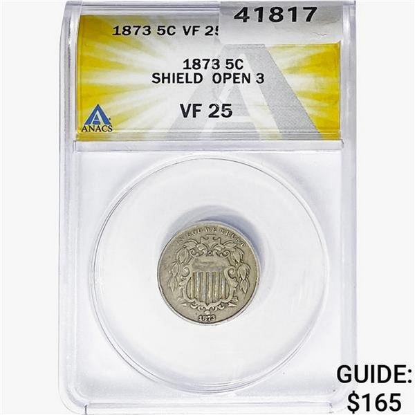 1873 Shield Nickel ANACS VF25 Open 3