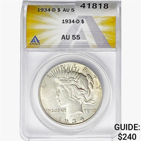 1934-D Silver Peace Dollar ANACS AU55