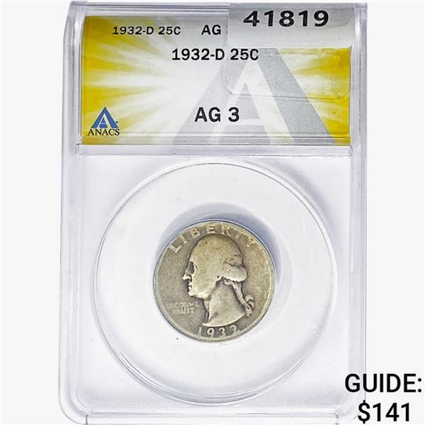 1932-D Washington Silver Quarter ANACS AG3