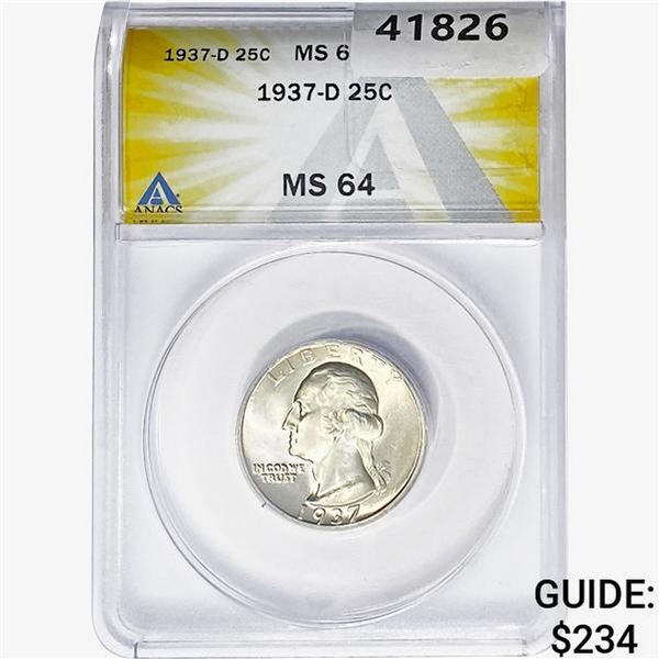 1937-D Washington Silver Quarter ANACS MS64