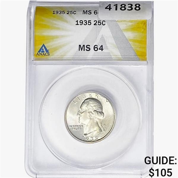 1935 Washington Silver Quarter ANACS MS64