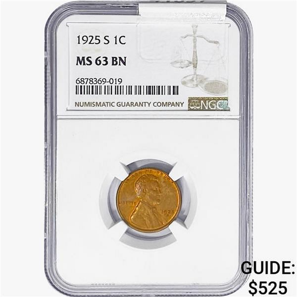1925-S Wheat Cent NGC MS63 BN
