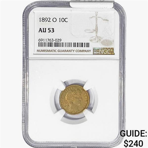 1892-O Barber Dime NGC AU53
