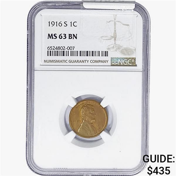 1916-S Wheat Cent NGC MS63 BN