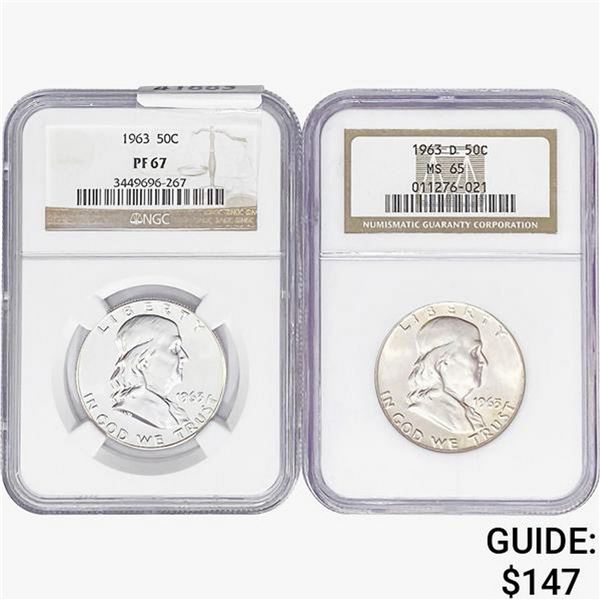 [2]1963 & 1963-D Franklin Half Dollar NGC MS/PF