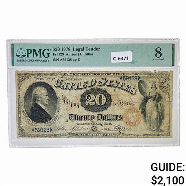 1878 $20 HAMILTON LEGAL TENDER USN PMG VG-8