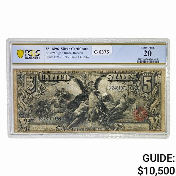 1896 $5 EDUCATIONAL SILVER CERT. PCGS VF-20