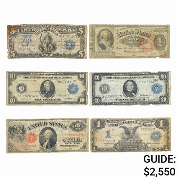 LOT OF 6 MIX LARGE SIZE CURRENCY NOTES 1886-1917