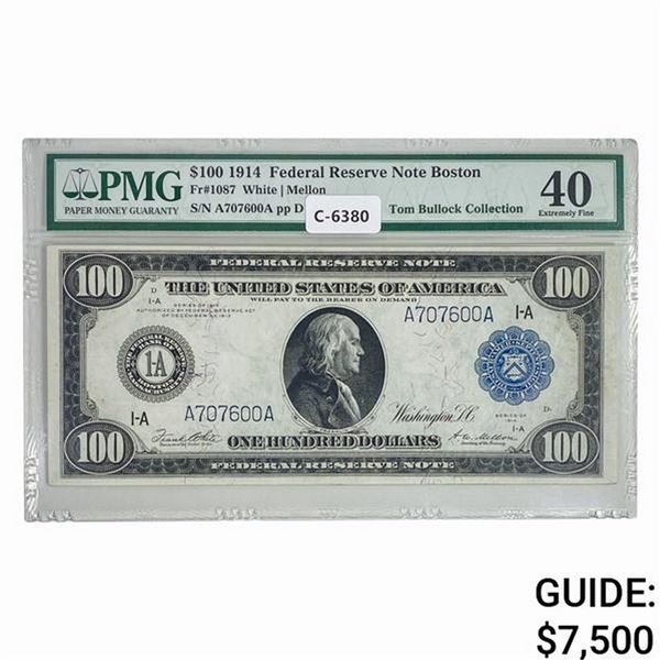 FR. 1087 1914 $100 FRN BOSTON, MA PMG XF-40