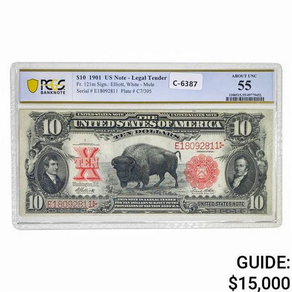 1901 $10 BISON LEGAL TENDER USN PCGS AU-55