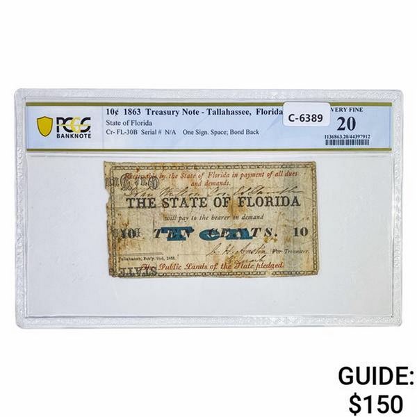 1863 10 CENTS STATE OF FL OBSOLETE PCGS VF-20