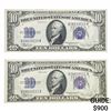 Image 1 : (2) CONS. 1934-C $10 SILVER CERTIFICATES GEM UNC