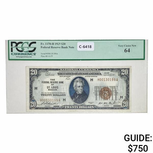 1929 $20 FRBN ST. LOUIS, MO PCGS UNC-64