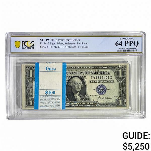 (100) CONS. PACK 1935-F $1 SC'S PCGS UNC-64PPQ