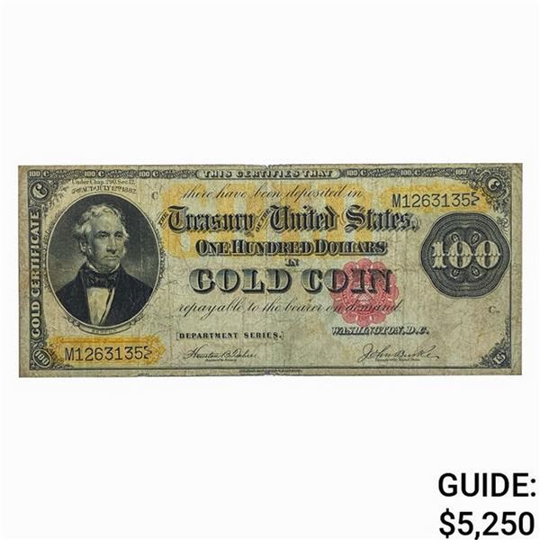 1882 $100 BENTON GOLD CERTIFICATE VF