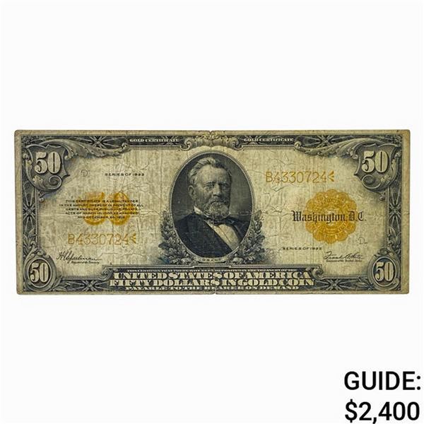 FR. 1200 1922 $50 GRANT GOLD CERTIFICATE