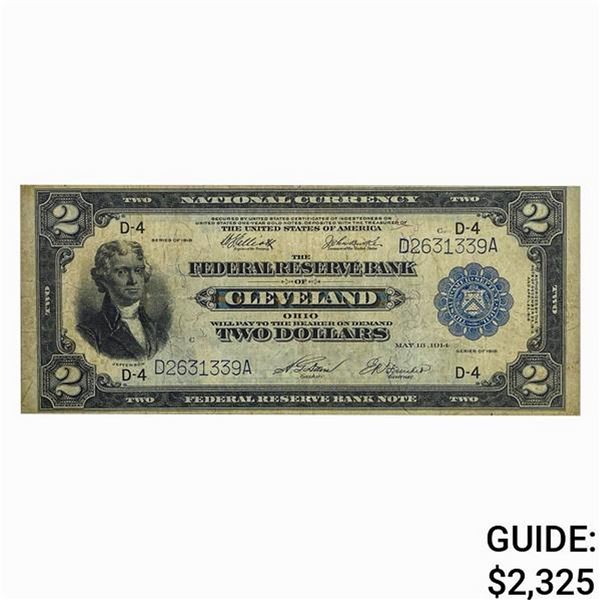 FR. 759 1918 $2 BATTLESHIP FRBN CLEVELAND, OH VF+