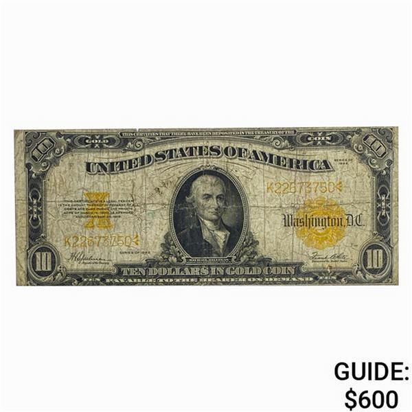 1922 $10 HILLEGAS GOLD CERTIFICATE NOTE
