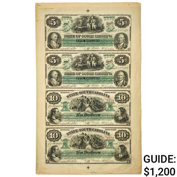1872 $5, $5, $10, $10 STATE OF SC OBSOLETES UNC