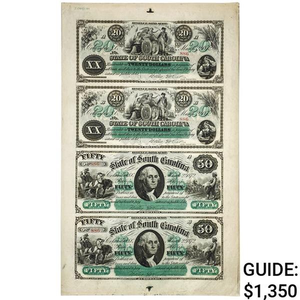 1872 $20's/$50's STATE OF SC OBSOLETES UNC