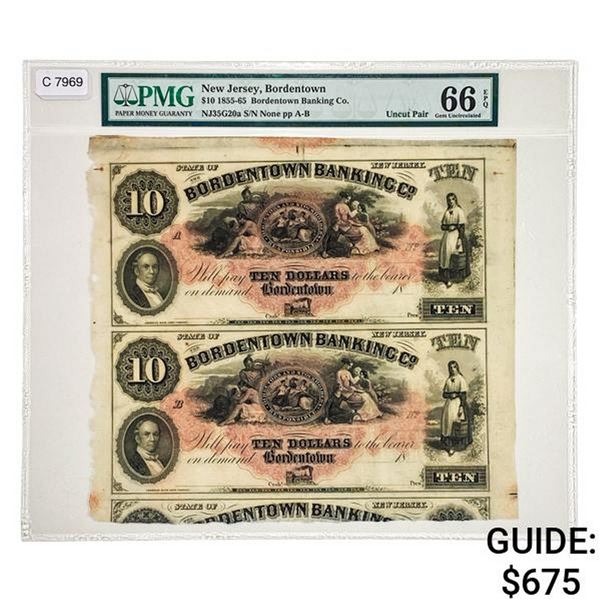 1855-65 $10 BORDENTOWN OBOSLETES PMG 66EPQ
