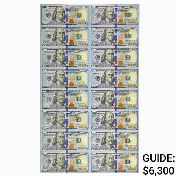 UNCUT SHEET OF (16) 2009-A $100 FRN'S GEM UNC