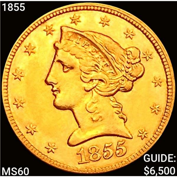 1855 $5 Gold Half Eagle UNCIRCULATED