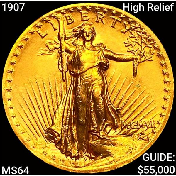 1907 High Relief $20 Gold Double Eagle CHOICE BU