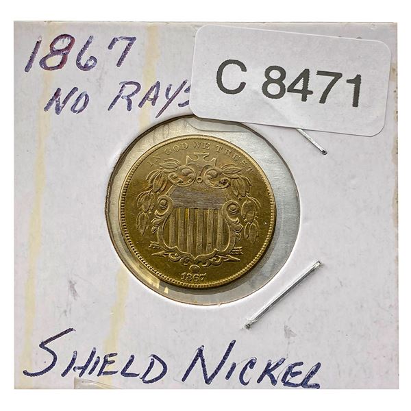 1867 No Rays Shield Nickel