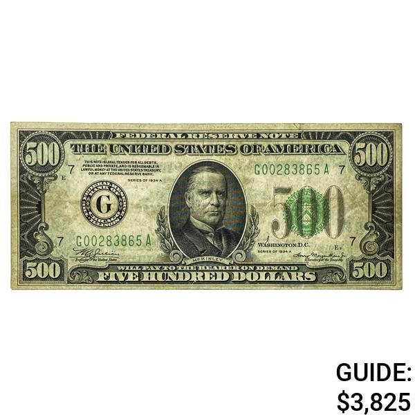 1934A $500 Bank of Chicago,IL Fed Res Note