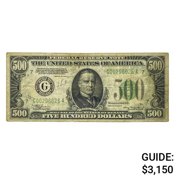 1934A $500 Bank of Chicago,IL Fed Res Note