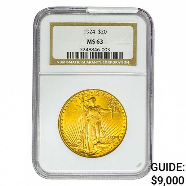 1924 $20 Gold Double Eagle NGC MS63