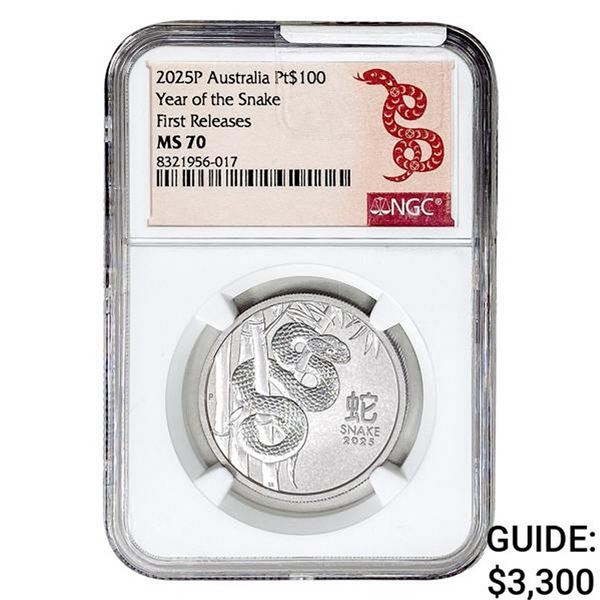 2025-P 1oz Platinum Australia $100-Snake NGC MS70