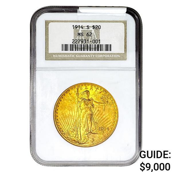 1914-S $20 Gold Double Eagle NGC MS62