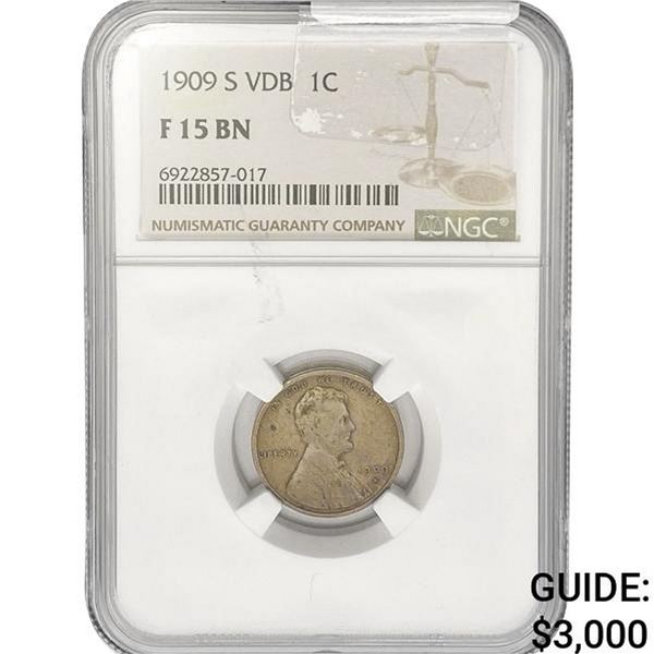 1909-S VDB Wheat Cent NGC F15 BN