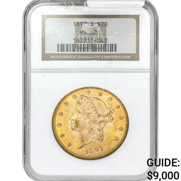 1897-S $20 Gold Double Eagle NGC MS62
